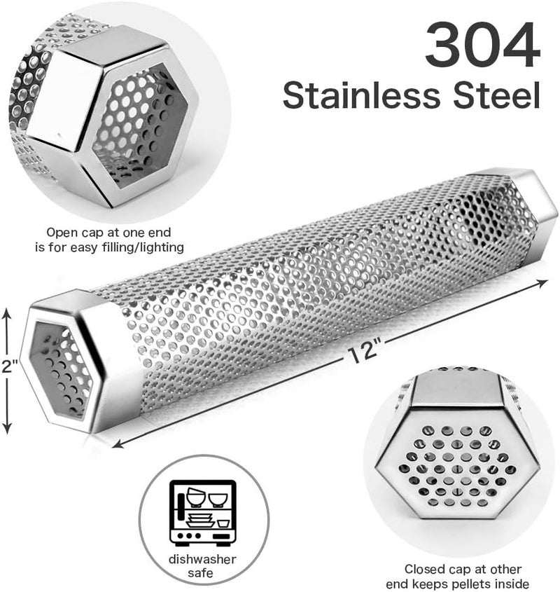 LANNEY Smoke Tube for Pellet Smoker, 12'' Smoker Tube for Pellet Grill - Hot or Cold Smoker Accessories for Electric Gas Charcoal Grilling, Premium Stainless Steel Portable Barbecue Smoking Tube, Bonus Brush - Image 5